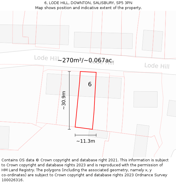 6, LODE HILL, DOWNTON, SALISBURY, SP5 3PN: Plot and title map