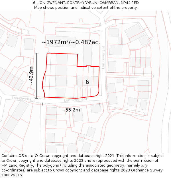 6, LON GWENANT, PONTRHYDYRUN, CWMBRAN, NP44 1FD: Plot and title map