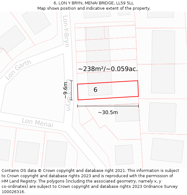 6, LON Y BRYN, MENAI BRIDGE, LL59 5LL: Plot and title map