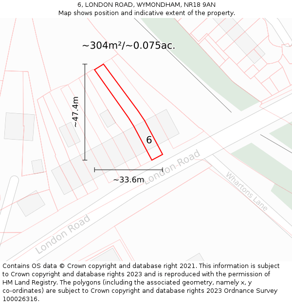6, LONDON ROAD, WYMONDHAM, NR18 9AN: Plot and title map