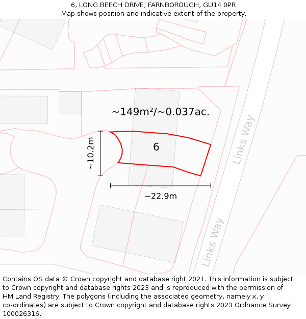 6, LONG BEECH DRIVE, FARNBOROUGH, GU14 0PR: Plot and title map