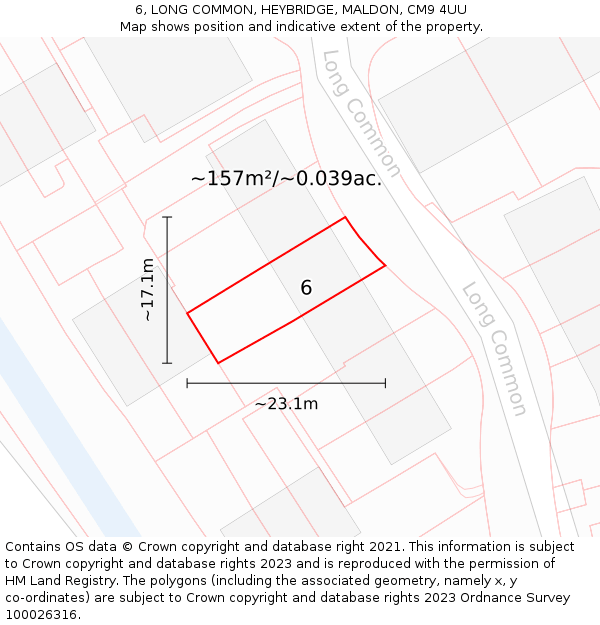 6, LONG COMMON, HEYBRIDGE, MALDON, CM9 4UU: Plot and title map