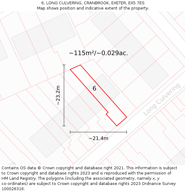 6, LONG CULVERING, CRANBROOK, EXETER, EX5 7ES: Plot and title map