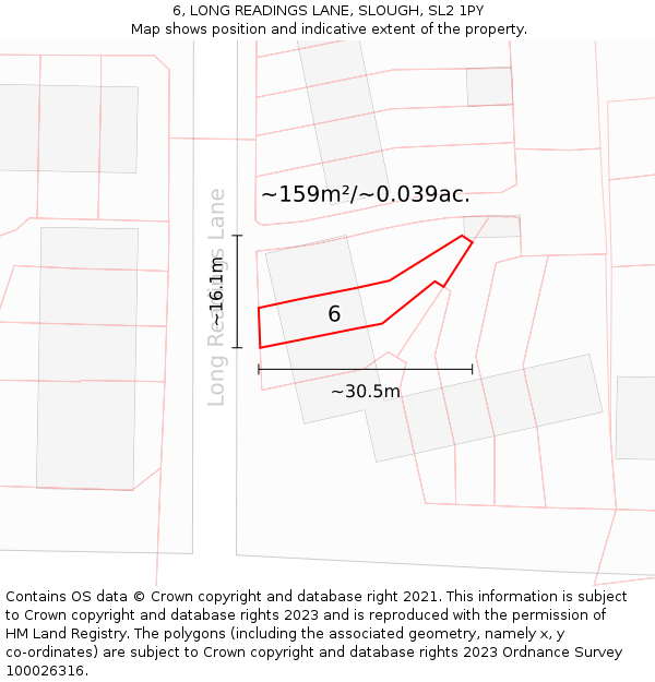 6, LONG READINGS LANE, SLOUGH, SL2 1PY: Plot and title map