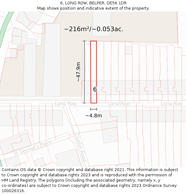 6, LONG ROW, BELPER, DE56 1DR: Plot and title map