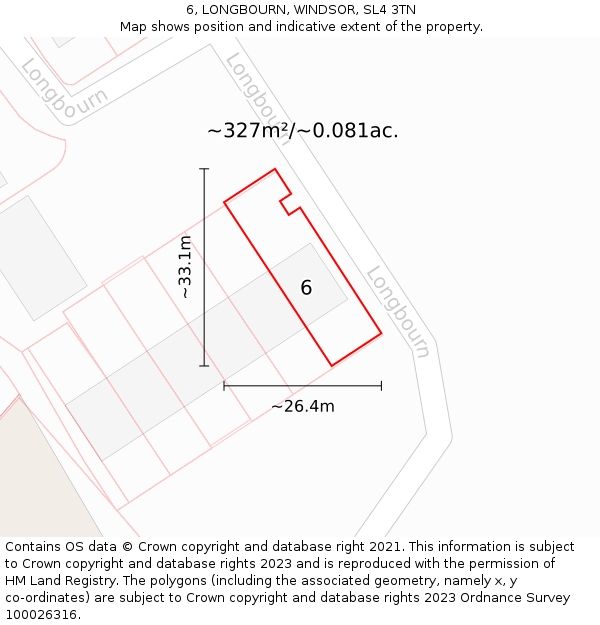 6, LONGBOURN, WINDSOR, SL4 3TN: Plot and title map