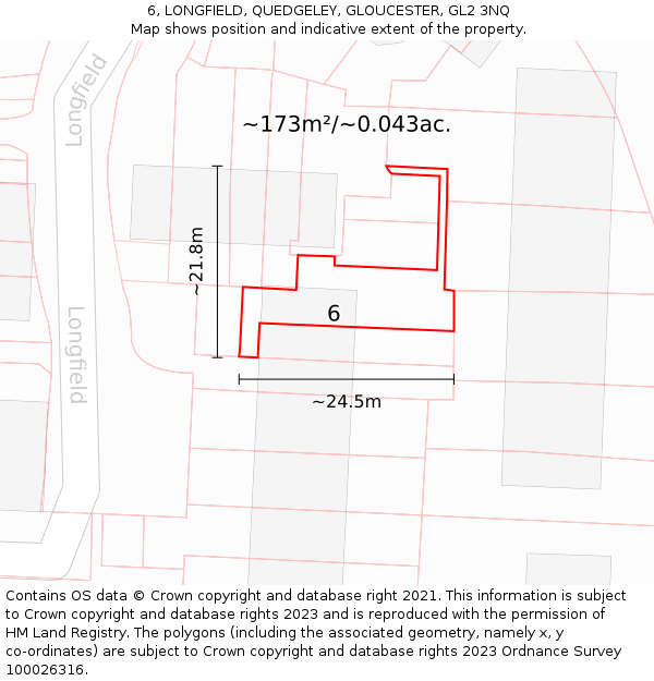 6, LONGFIELD, QUEDGELEY, GLOUCESTER, GL2 3NQ: Plot and title map