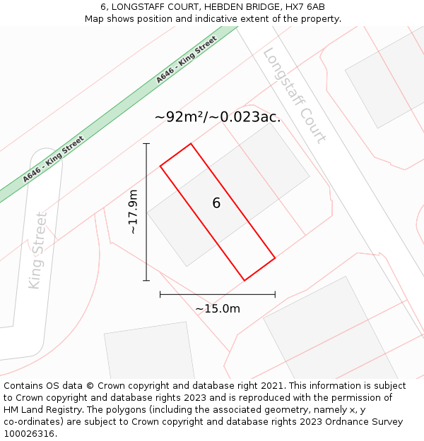 6, LONGSTAFF COURT, HEBDEN BRIDGE, HX7 6AB: Plot and title map