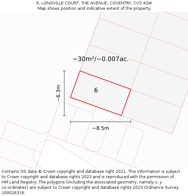 6, LONGVILLE COURT, THE AVENUE, COVENTRY, CV3 4GW: Plot and title map