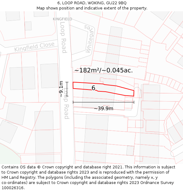 6, LOOP ROAD, WOKING, GU22 9BQ: Plot and title map