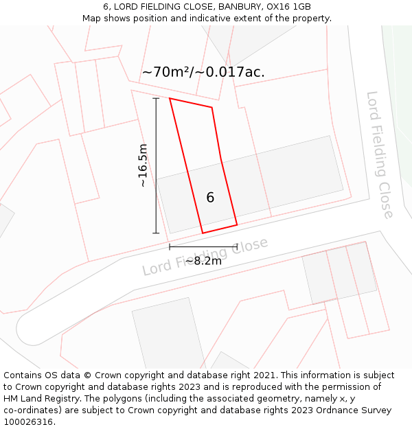 6, LORD FIELDING CLOSE, BANBURY, OX16 1GB: Plot and title map