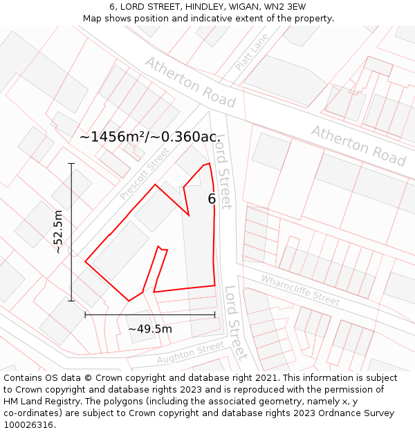 6, LORD STREET, HINDLEY, WIGAN, WN2 3EW: Plot and title map