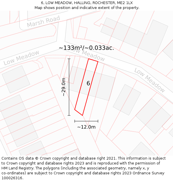 6, LOW MEADOW, HALLING, ROCHESTER, ME2 1LX: Plot and title map