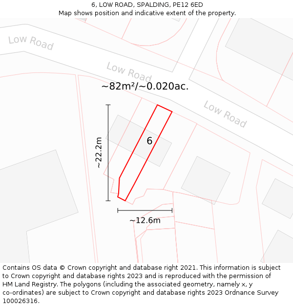 6, LOW ROAD, SPALDING, PE12 6ED: Plot and title map