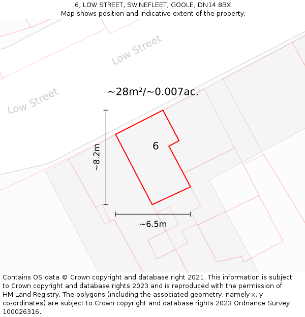 6, LOW STREET, SWINEFLEET, GOOLE, DN14 8BX: Plot and title map