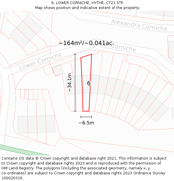 6, LOWER CORNICHE, HYTHE, CT21 5TP: Plot and title map