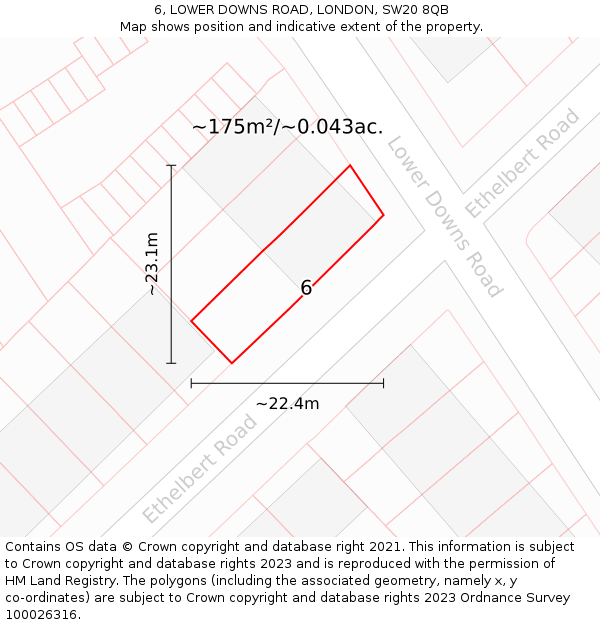 6, LOWER DOWNS ROAD, LONDON, SW20 8QB: Plot and title map