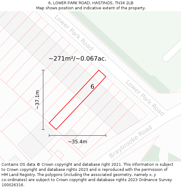 6, LOWER PARK ROAD, HASTINGS, TN34 2LB: Plot and title map