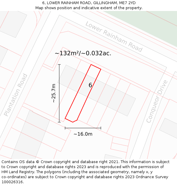 6, LOWER RAINHAM ROAD, GILLINGHAM, ME7 2YD: Plot and title map