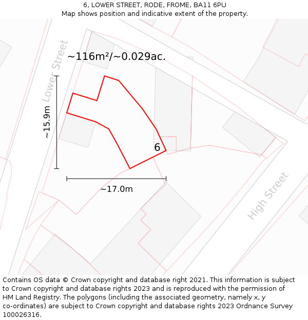 6, LOWER STREET, RODE, FROME, BA11 6PU: Plot and title map