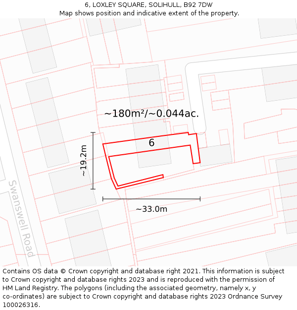 6, LOXLEY SQUARE, SOLIHULL, B92 7DW: Plot and title map