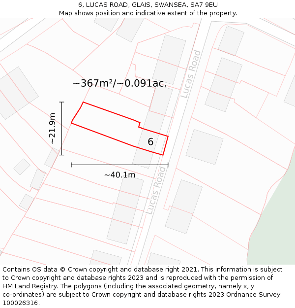 6, LUCAS ROAD, GLAIS, SWANSEA, SA7 9EU: Plot and title map