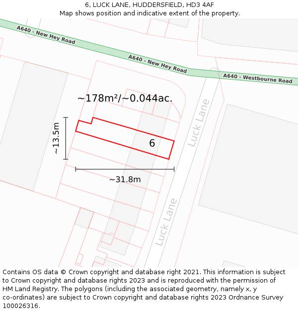 6, LUCK LANE, HUDDERSFIELD, HD3 4AF: Plot and title map