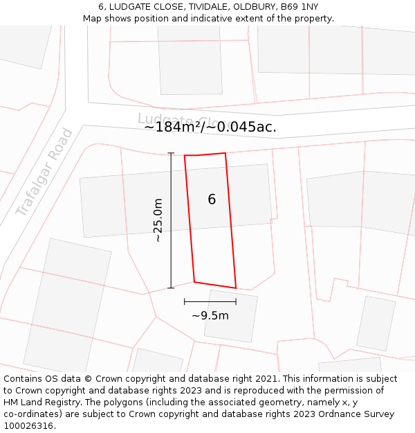 6, LUDGATE CLOSE, TIVIDALE, OLDBURY, B69 1NY: Plot and title map