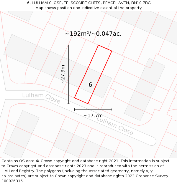 6, LULHAM CLOSE, TELSCOMBE CLIFFS, PEACEHAVEN, BN10 7BG: Plot and title map
