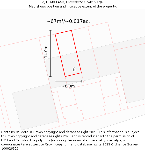 6, LUMB LANE, LIVERSEDGE, WF15 7QH: Plot and title map