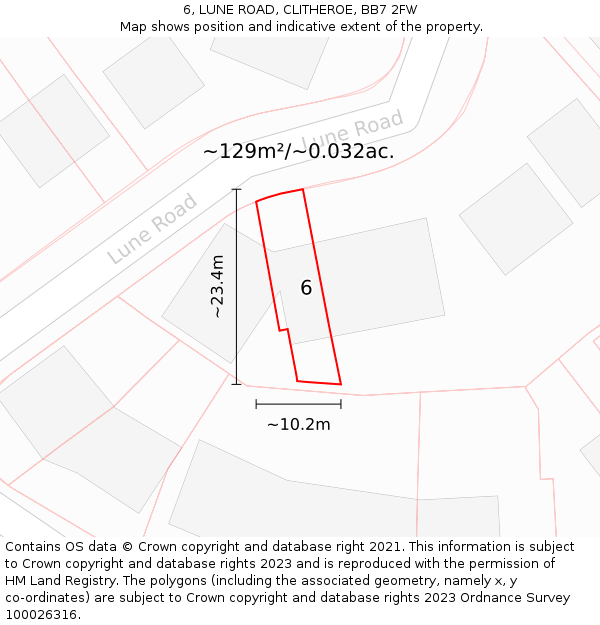 6, LUNE ROAD, CLITHEROE, BB7 2FW: Plot and title map