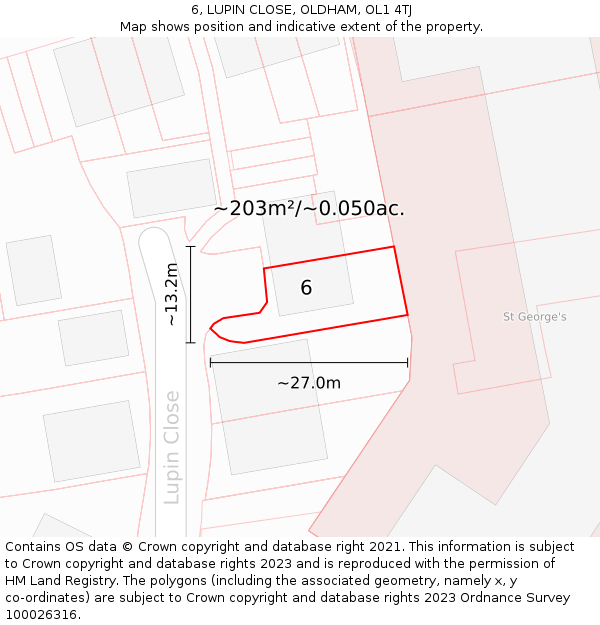 6, LUPIN CLOSE, OLDHAM, OL1 4TJ: Plot and title map