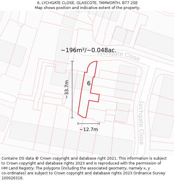6, LYCHGATE CLOSE, GLASCOTE, TAMWORTH, B77 2SE: Plot and title map