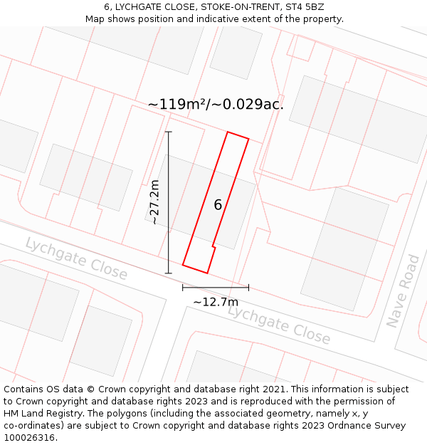 6, LYCHGATE CLOSE, STOKE-ON-TRENT, ST4 5BZ: Plot and title map