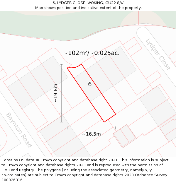 6, LYDGER CLOSE, WOKING, GU22 8JW: Plot and title map