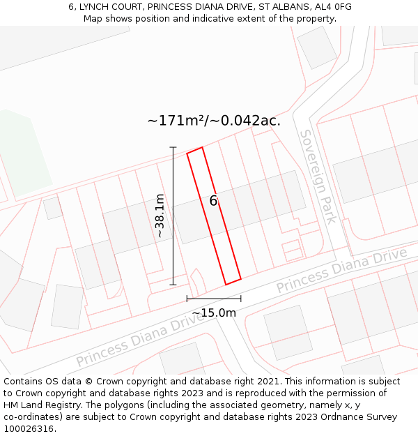 6, LYNCH COURT, PRINCESS DIANA DRIVE, ST ALBANS, AL4 0FG: Plot and title map