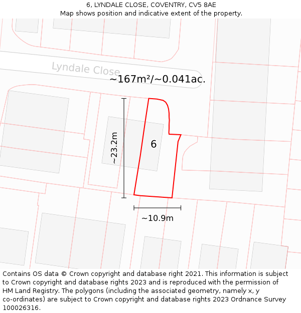 6, LYNDALE CLOSE, COVENTRY, CV5 8AE: Plot and title map