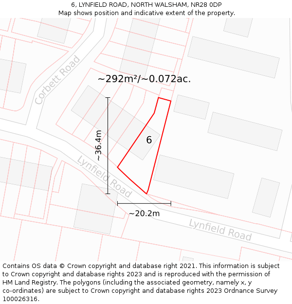 6, LYNFIELD ROAD, NORTH WALSHAM, NR28 0DP: Plot and title map