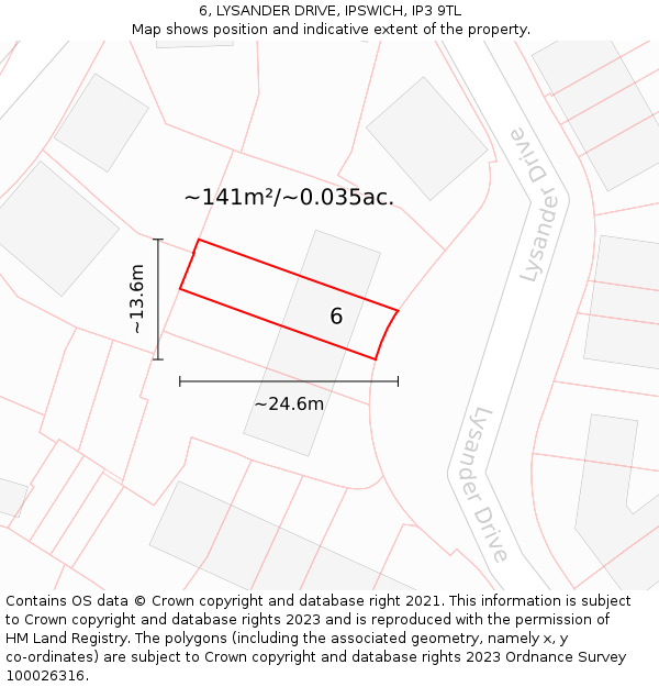 6, LYSANDER DRIVE, IPSWICH, IP3 9TL: Plot and title map