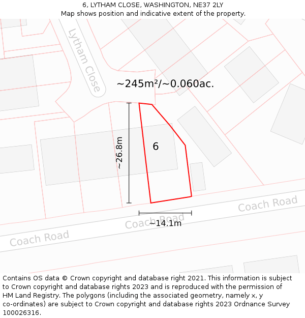 6, LYTHAM CLOSE, WASHINGTON, NE37 2LY: Plot and title map