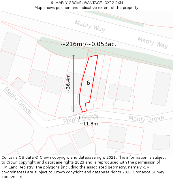 6, MABLY GROVE, WANTAGE, OX12 9XN: Plot and title map