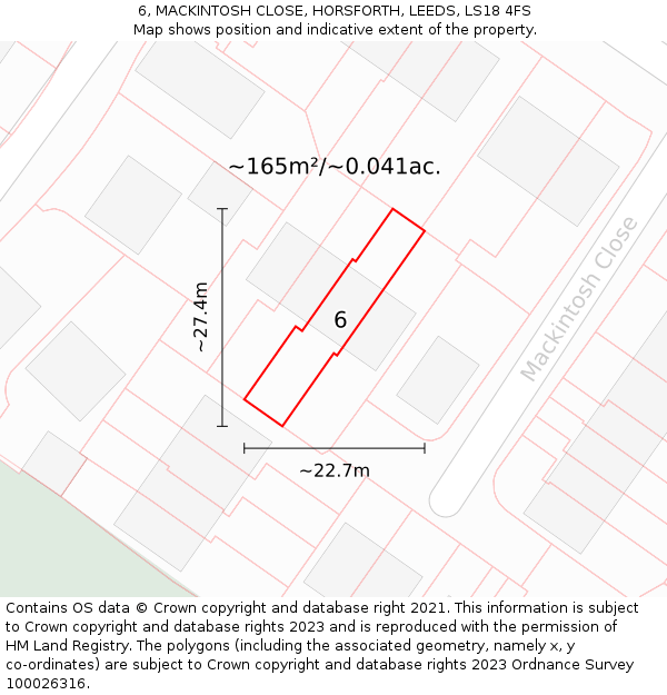 6, MACKINTOSH CLOSE, HORSFORTH, LEEDS, LS18 4FS: Plot and title map