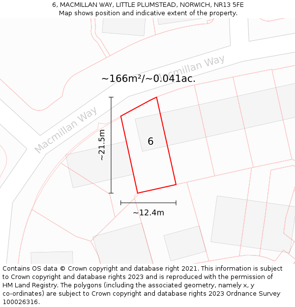 6, MACMILLAN WAY, LITTLE PLUMSTEAD, NORWICH, NR13 5FE: Plot and title map