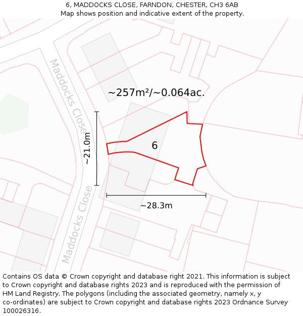 6, MADDOCKS CLOSE, FARNDON, CHESTER, CH3 6AB: Plot and title map