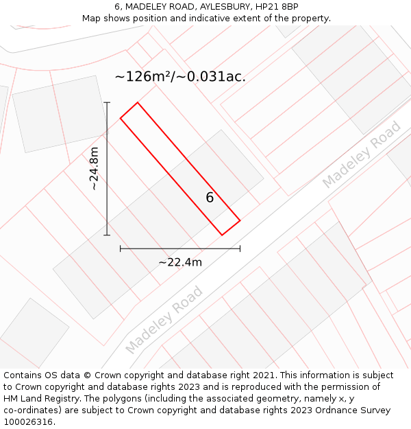 6, MADELEY ROAD, AYLESBURY, HP21 8BP: Plot and title map