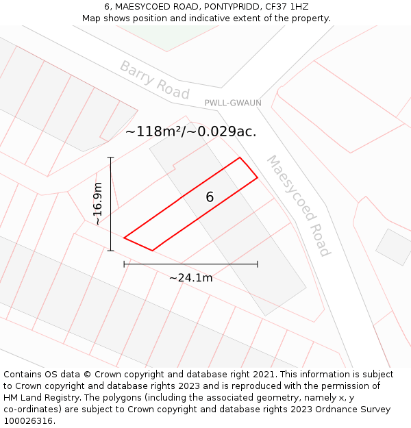 6, MAESYCOED ROAD, PONTYPRIDD, CF37 1HZ: Plot and title map