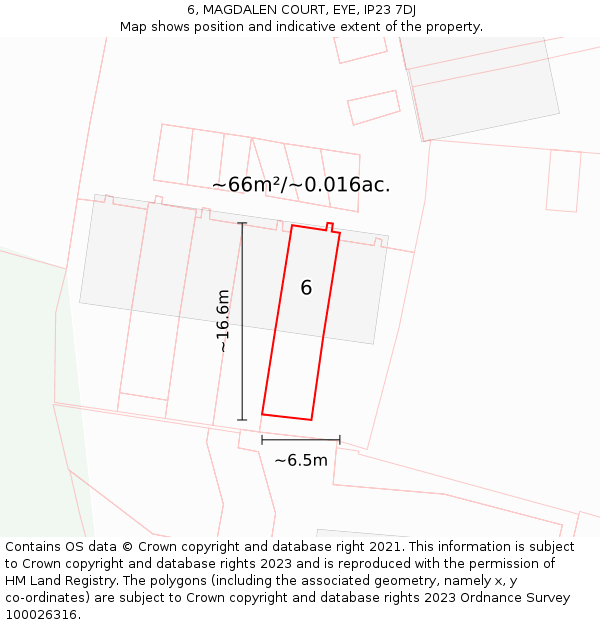 6, MAGDALEN COURT, EYE, IP23 7DJ: Plot and title map