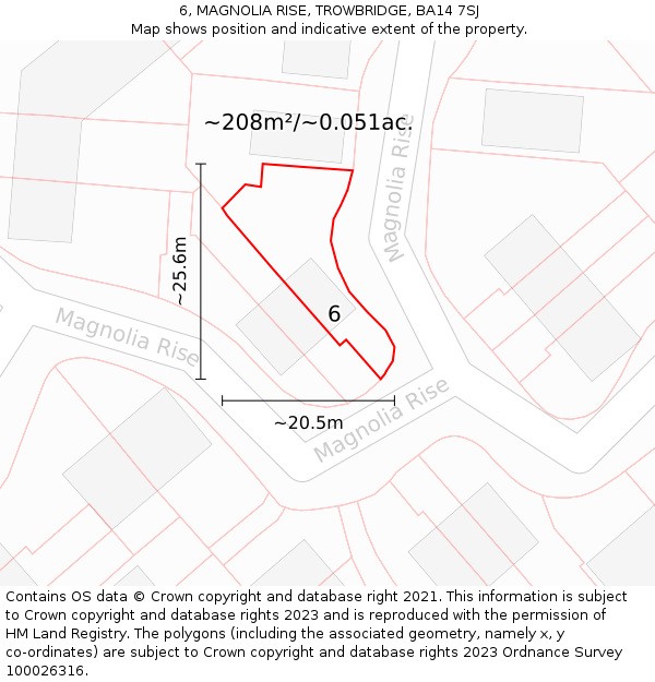 6, MAGNOLIA RISE, TROWBRIDGE, BA14 7SJ: Plot and title map