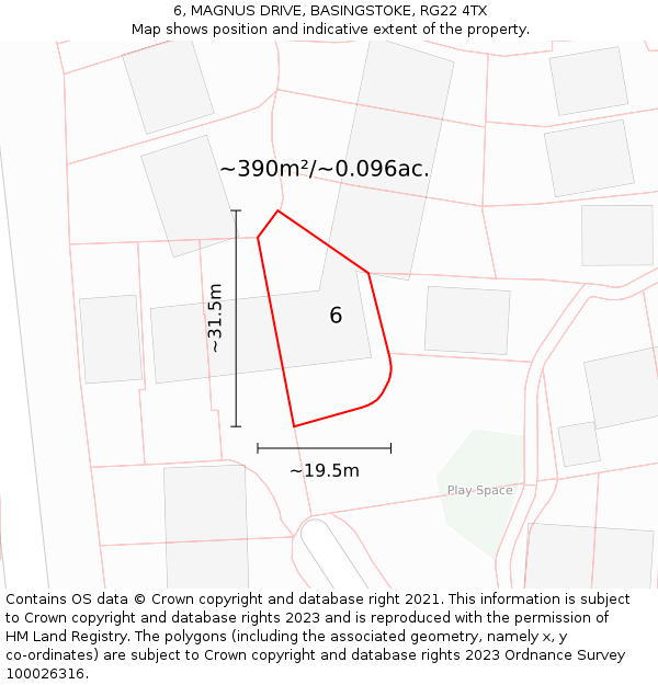 6, MAGNUS DRIVE, BASINGSTOKE, RG22 4TX: Plot and title map