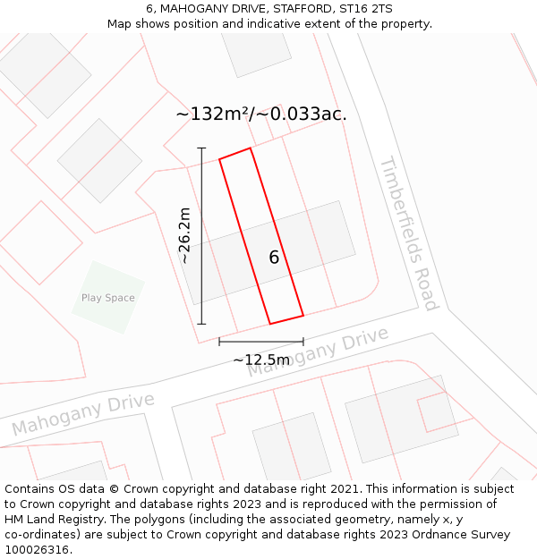 6, MAHOGANY DRIVE, STAFFORD, ST16 2TS: Plot and title map